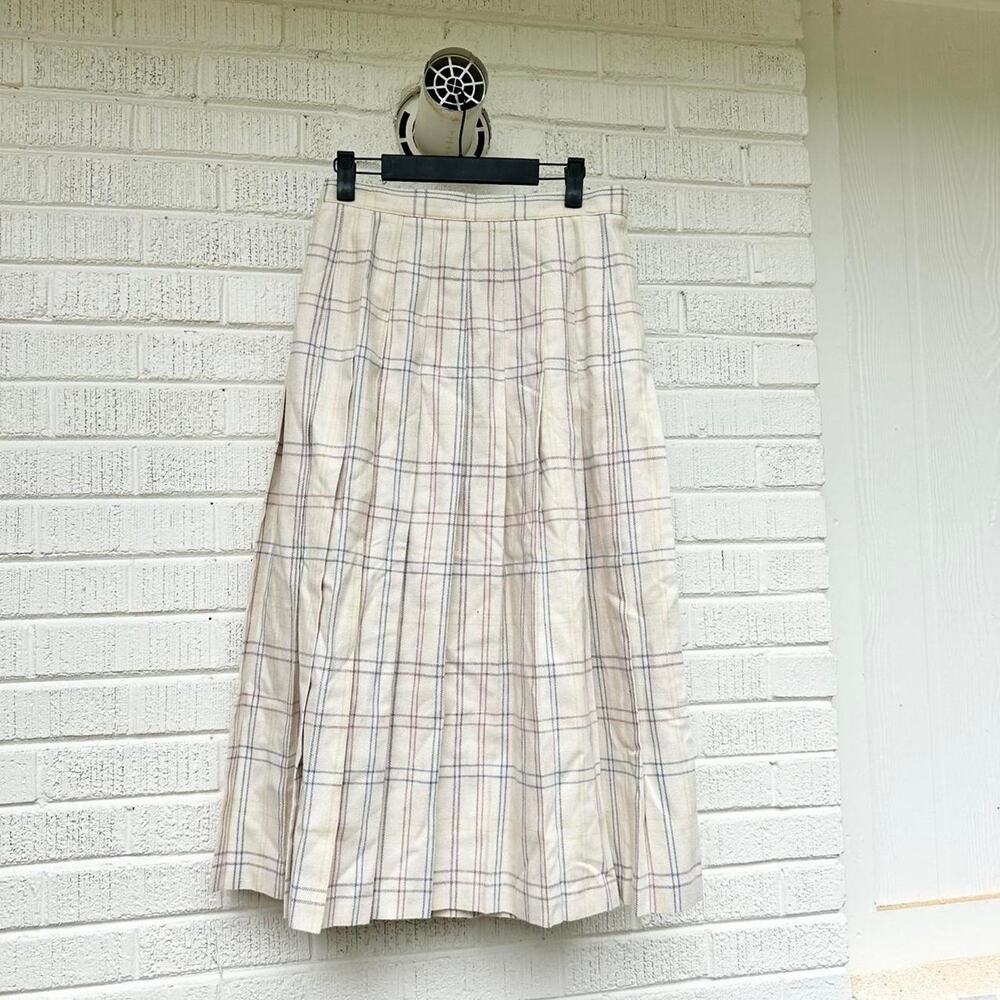 Vintage 90s Gitano Cream Woold Blend Pastel Plaid Skirt